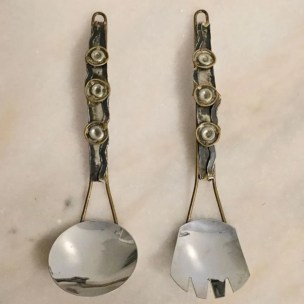 Decorative Wall Hanging Fork and Spoon Custom Mixed Metal Pair Salad Cutlery